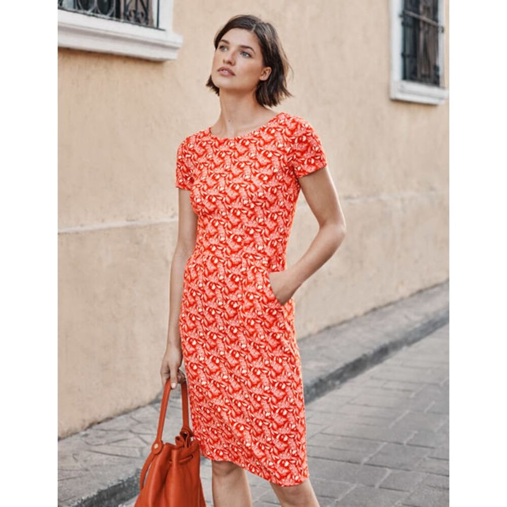 Boden Phoebe Sheath Dress Orange Floral Jersey Knit Knee Length Sz 2P NWT Career